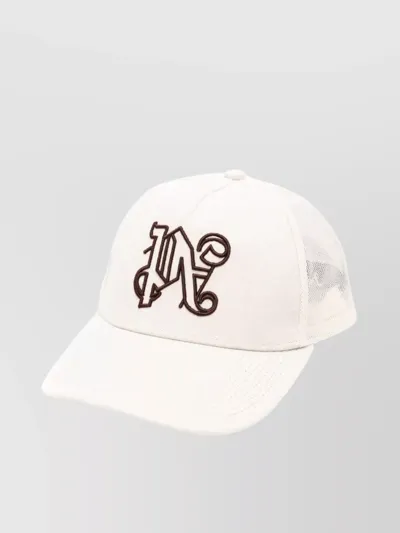 Palm Angels Monogrammed Suede Front Curved Brim Baseball Cap In Neutrals