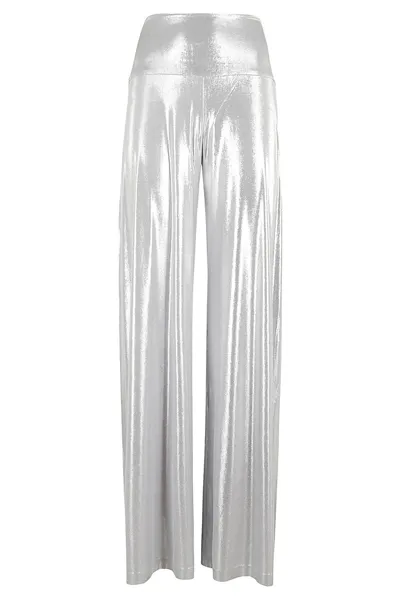 Norma Kamali Elephant Lamé Wide-leg Pants In Silver Silver