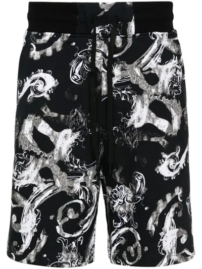 Versace Jeans Couture Watercolour Couture Cotton Shorts In Black