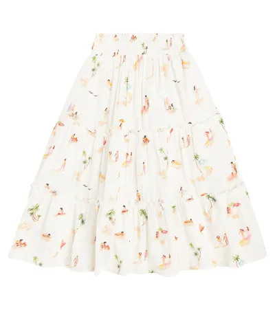 Scotch & Soda Kids' Printed Tiered Cotton Skirt In White