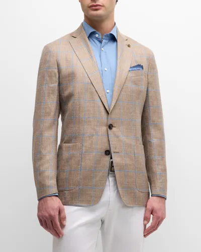 Peter Millar Mason Windowpane Plaid Regular Fit Soft Sport Coat In Dark Sand