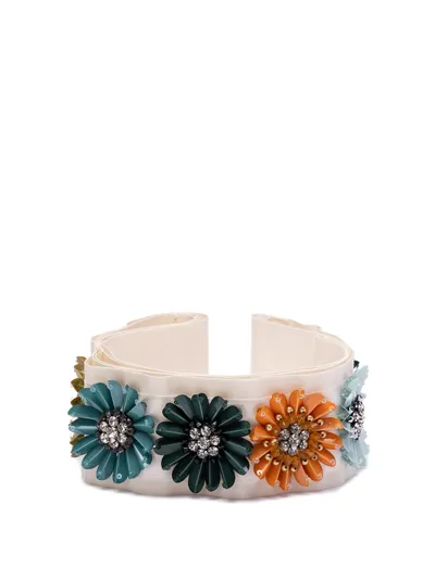 Sara Roka `daisy Stones` Ribbon Belt In White