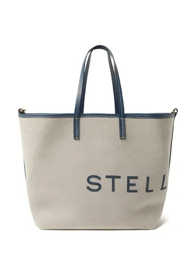 Stella Mccartney Logo Canvas Shopper Tote Bag In Ink