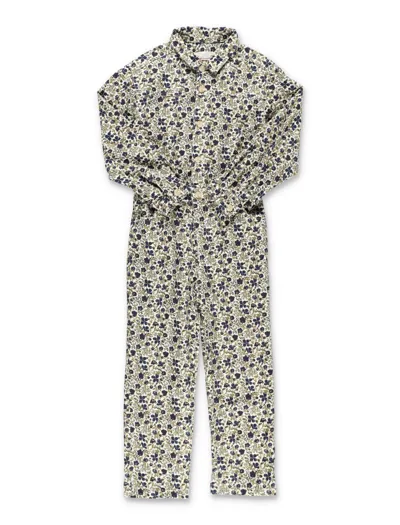 Bonpoint Kids' Floral-print Straight-leg Corduroy Jumpsuit In Neutrals