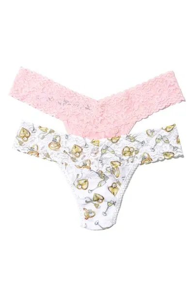 Hanky Panky 2-pack Lace Thongs In Forever Gold/bliss Pink