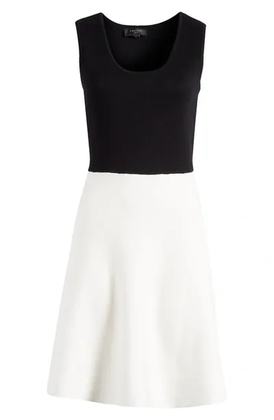 Tahari Asl Colorblock Sleeveless Sweater Dress In Ivory Black