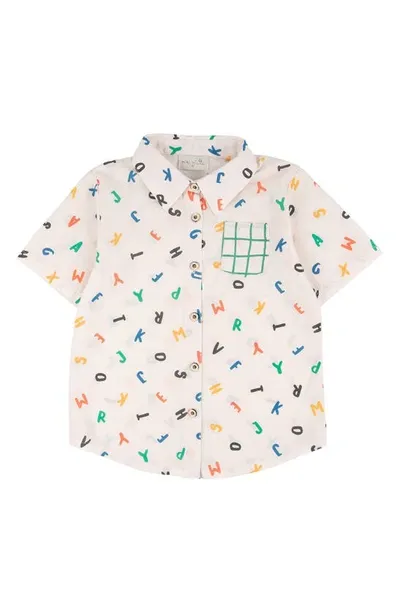 Miki Miette Kids' Alphabet Print Short Sleeve Button-up Shirt In Alphabet Soup