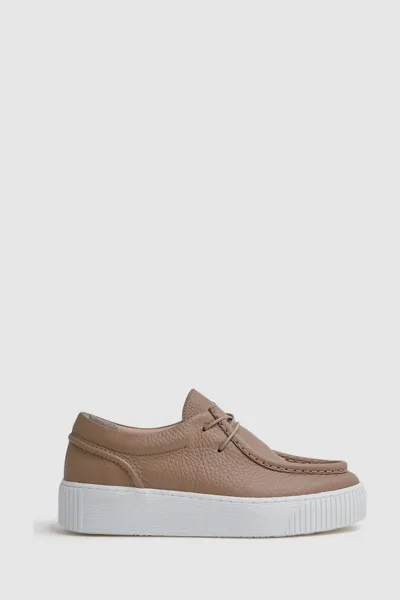 Reiss Taupe Leather Moccasin Trainers