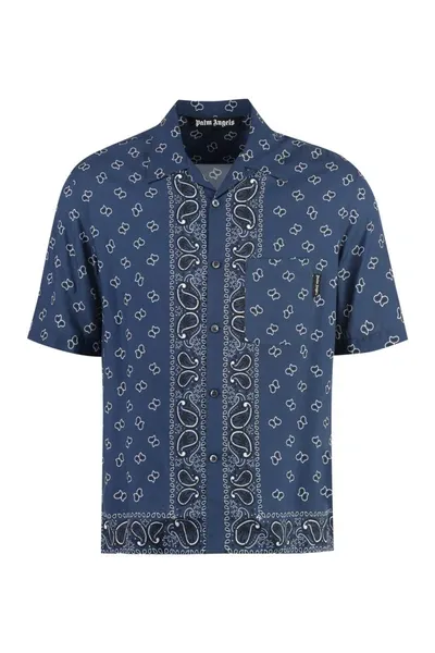 Palm Angels Printed Short Sleeved Shirt In Blue