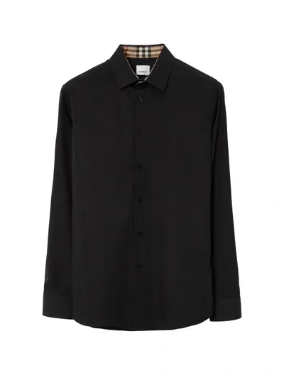 Burberry Logo-embroidered Cotton-blend Shirt In Navy