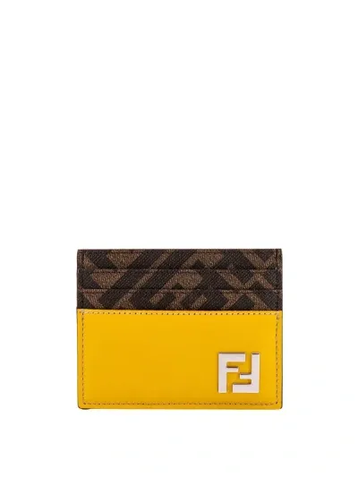 Fendi Ff Squared Card Holder In Yellow & Orange