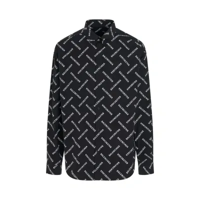 Balenciaga All-over Logo Shirt In Black