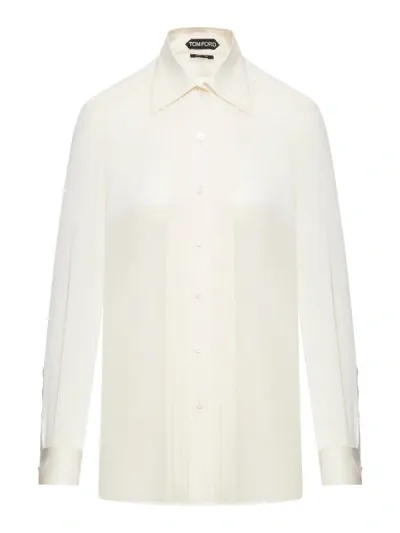 Tom Ford Light Charmeuse Silk Shirt In Gardenia White