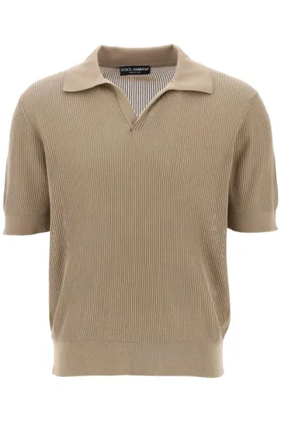 Dolce & Gabbana Cotton Ribbed Perforated Polo Shirt In Multicolor