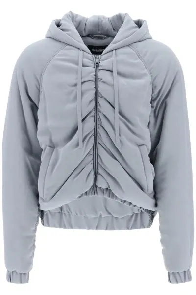 Dolce & Gabbana Cropped Satin Crepe Bomber Jacket In Gray