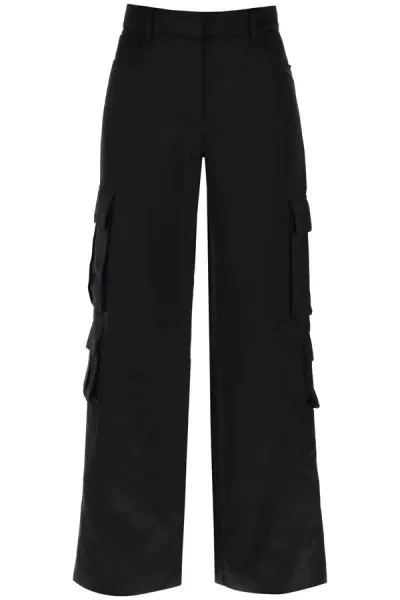 Self-portrait Satin Cargo Pants For Men In Black