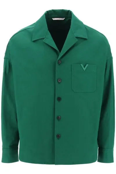 Valentino Logo Plaque Long-sleeved Overshirt In Multicolor