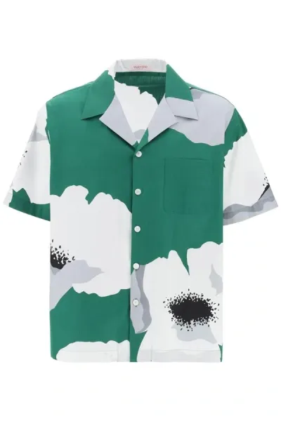 Valentino Flower Portrait-print Bowling Shirt In Green