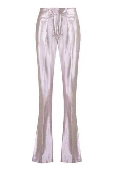 Genny Metallic Flared Trousers In Pink