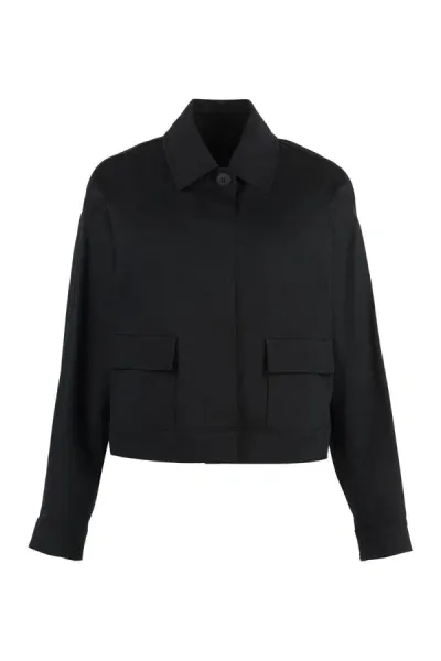 Max Mara Studio Baffo Button-front Cotton Jacket In Black