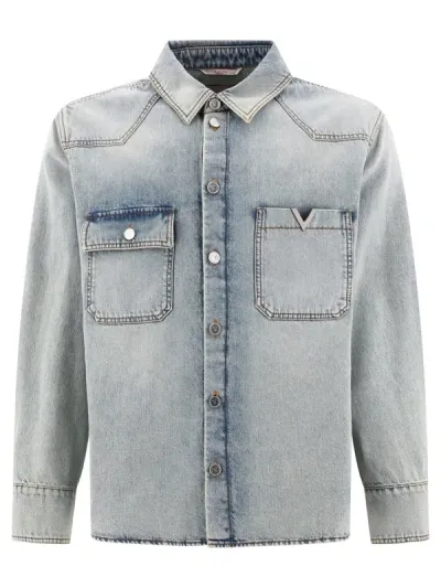 Valentino Light Blue Denim Jacket With V Detail For Men