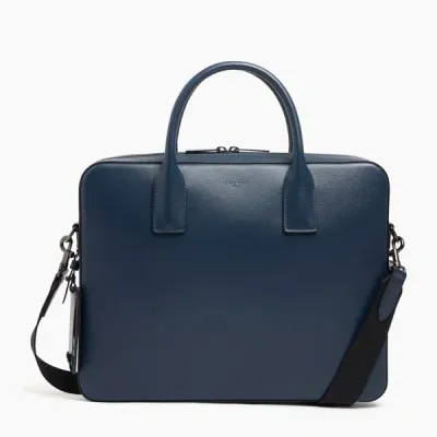 Le Tanneur Porte Document Slim 14" Emile En Cuir Liégé In Blue