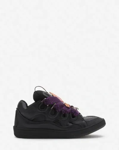 Lanvin Curb Leather And Pins Sneakers In Black/red