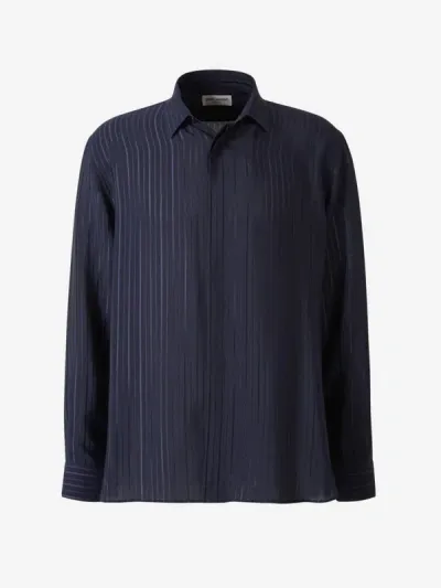 Saint Laurent Striped Long-sleeve Shirt In Marine