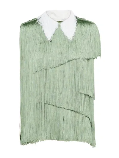 Prada Fringed Organza Blouse In Green