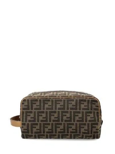 Fendi Rectangular Clutch Bag With Washable Fabric Lining And Leather Handle In Brown