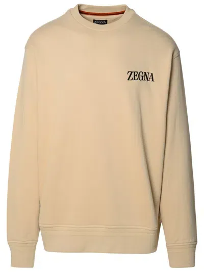 Z Zegna Logo Prrinted Crewneck Sweatshirt In Beige