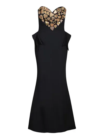 Moschino Sweetheart-neck Embroidered Maxi Dress In Black