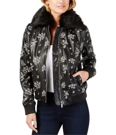 Pre-owned Michael Kors Damen Bestickt Bomberjacke In Blksilver