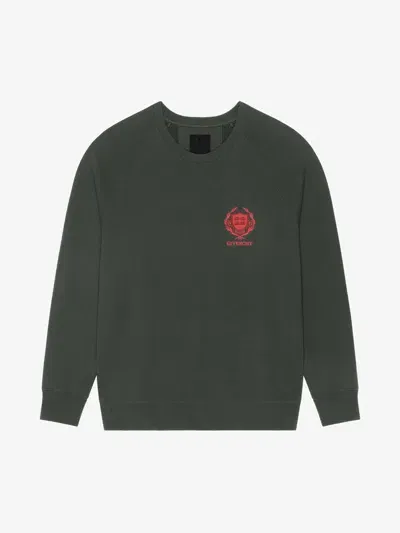 Givenchy Crest Slim Fit Sweatshirt In Fleece In Green