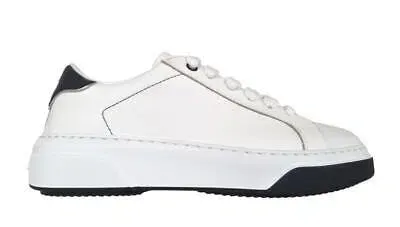 Pre-owned Dsquared2 Damen-sneaker-schuhe Bumper Aus Weissem Leder M072 In Weiss + Schwarz