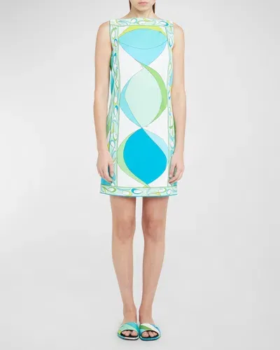 Emilio Pucci Abstract Foulard-print Sleeveless Mini Dress In Turchese/lime