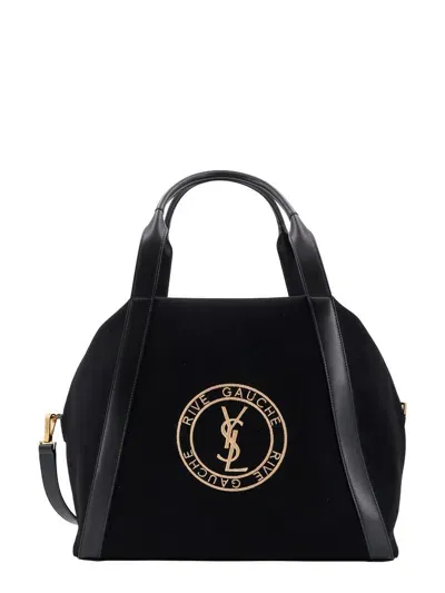 Saint Laurent Rive Gauche Canvas Tote Bag In Black