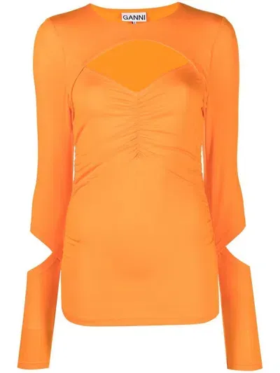 Ganni Orange Cut Out Long Sleeved Top