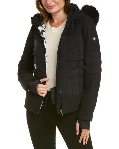 Post Card Mongolian Lamb Trim Puffer Jacket In Black