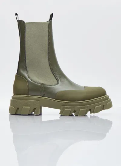 Ganni Green Cleated Mid Chelsea Boots