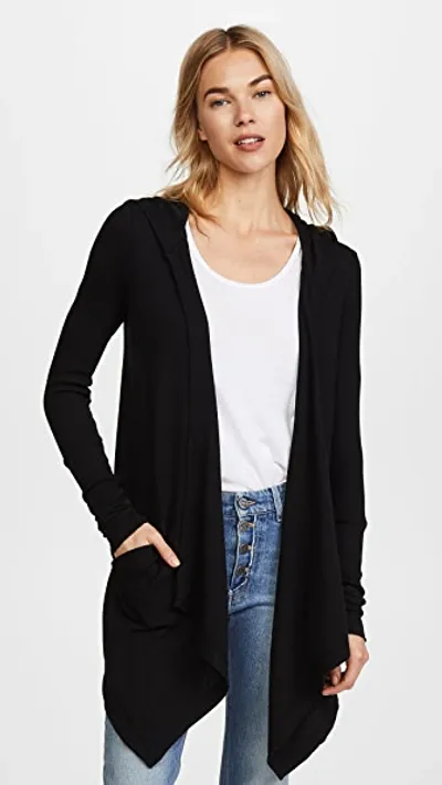 Splendid Thermal Cardigan With Hood In Black