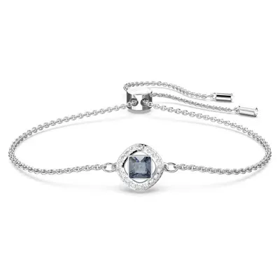 Swarovski Angelic Square Crystal Halo Slider Bracelet In Rhodium Plated In Blue