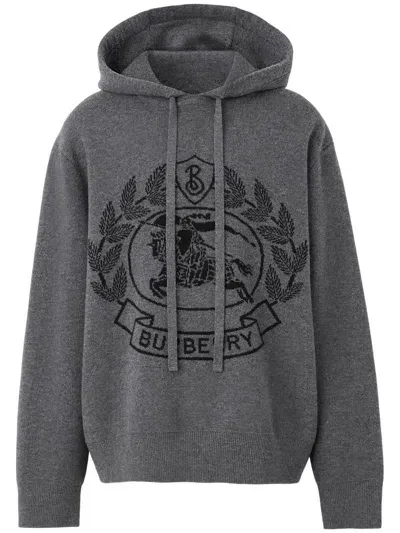 Burberry Gray Jacquard Hoodie In Grey