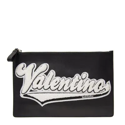 Valentino Garavani Logo Appliqued Clutch In Black