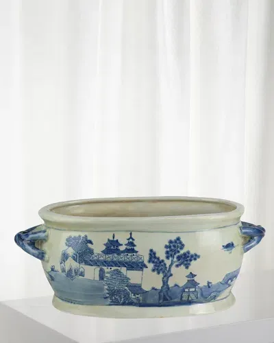 Winward Home Blue & White Ceramic Pot In Blue/white