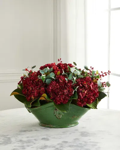 Winward Home Faux Hydrangea Floral Arrangement In Rutherford Vase In Red/green