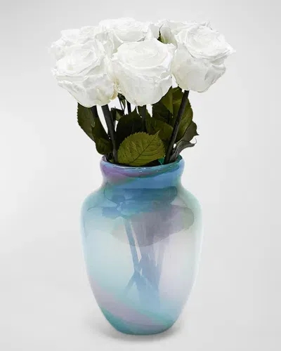 Venus Et Fleur Eternity Rose Multicolor Glass Vase Arrangement In Pure White Roses