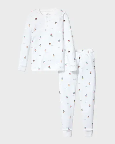 Petite Plume Kid's Pima Cotton Snug Fit Pajama Set In Bateau