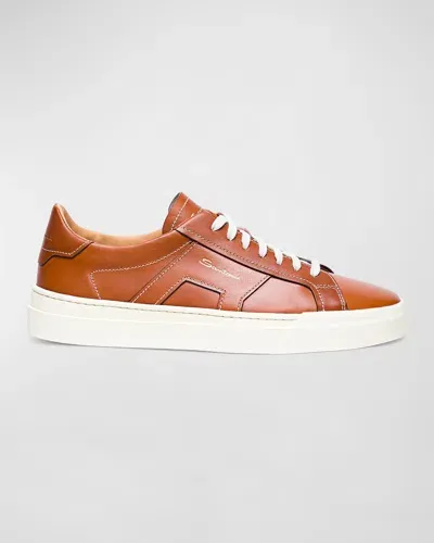 Santoni Men's Low-top Leather Sneakers In Brown