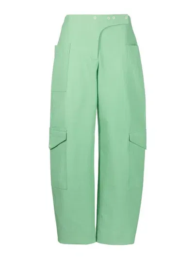 Ganni High Waisted Trousers With Lateral Pockets In Light Green